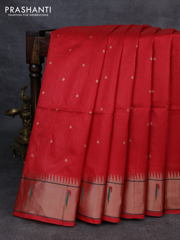 Semi paithani saree red with allover zari woven buttas and paithani pallu