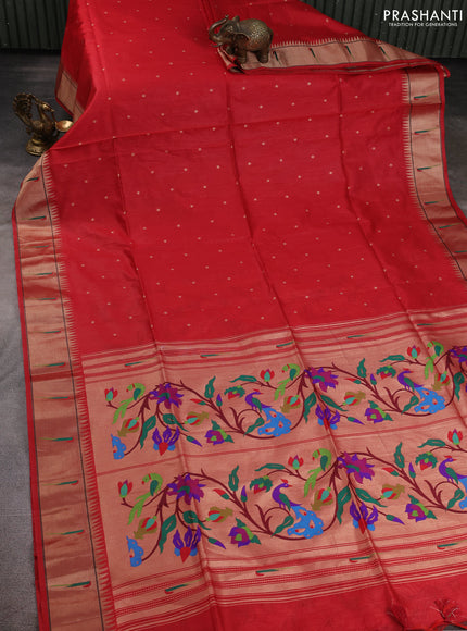 Semi paithani saree red with allover zari woven buttas and paithani pallu
