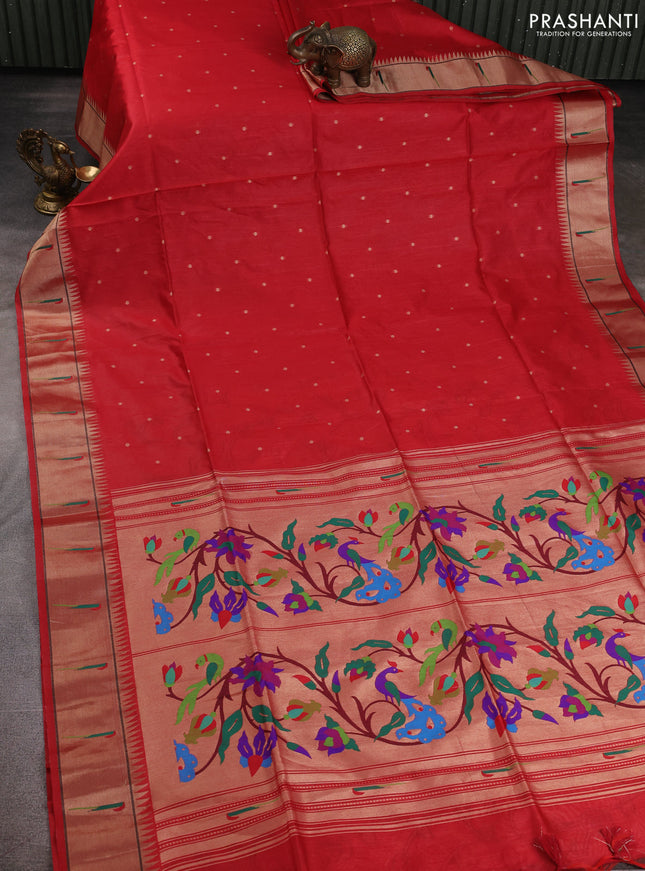 Semi paithani saree red with allover zari woven buttas and paithani pallu