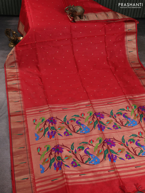 Semi paithani saree red with allover zari woven buttas and paithani pallu
