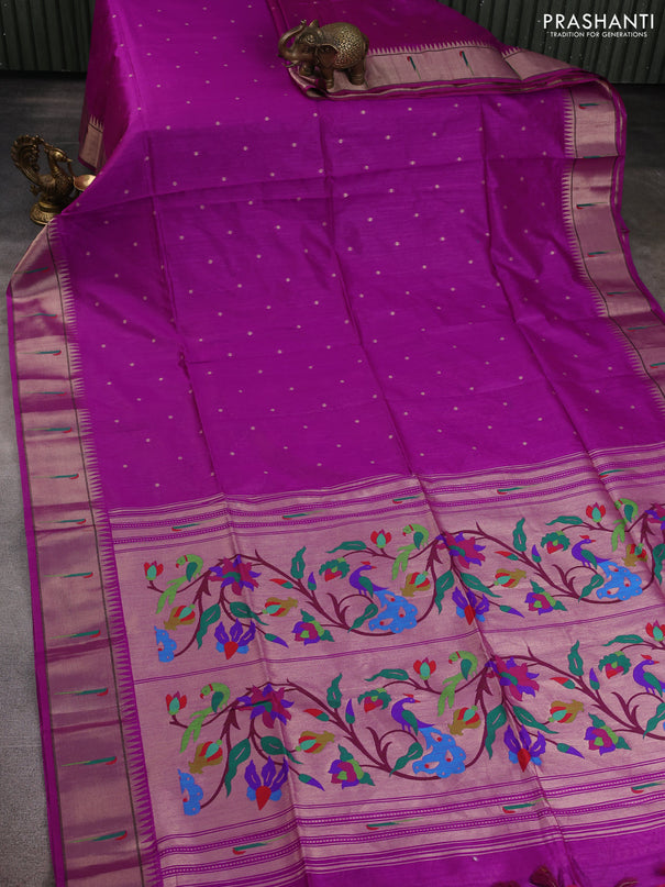 Semi paithani saree purple with allover zari woven buttas and paithani pallu