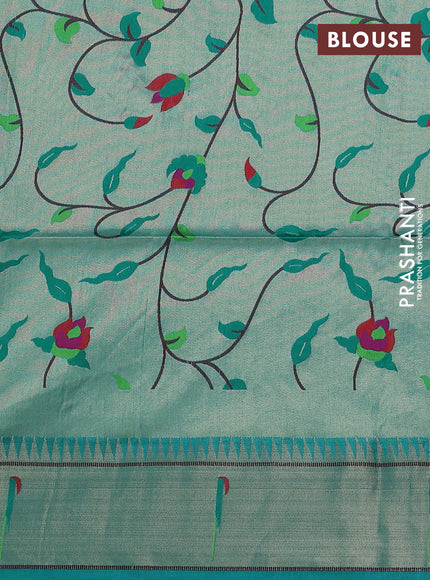 Semi paithani saree teal green with allover zari woven buttas and paithani pallu