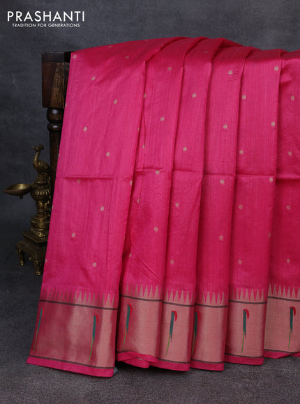 Semi paithani saree pink with allover zari woven buttas and paithani pallu