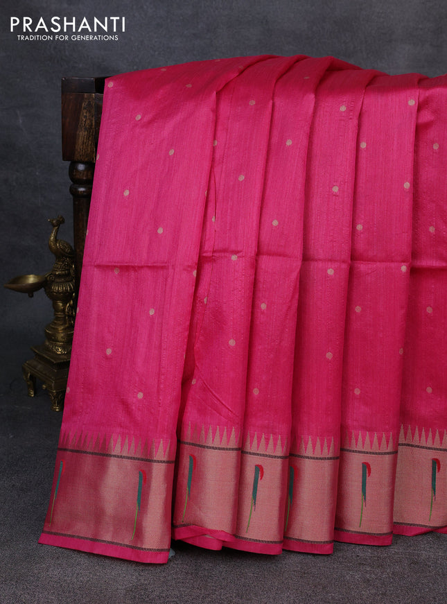 Semi paithani saree pink with allover zari woven buttas and paithani pallu