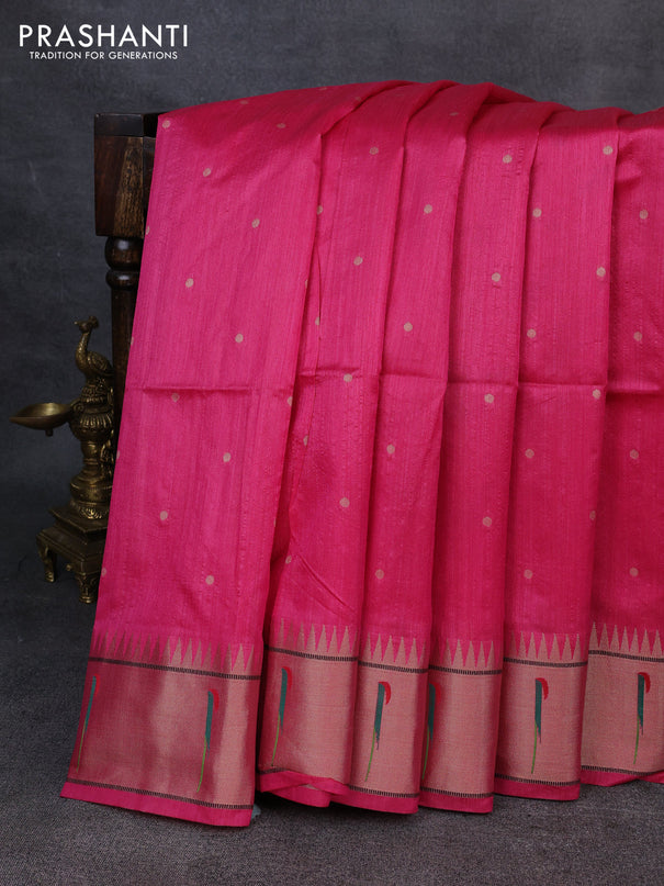 Semi paithani saree pink with allover zari woven buttas and paithani pallu