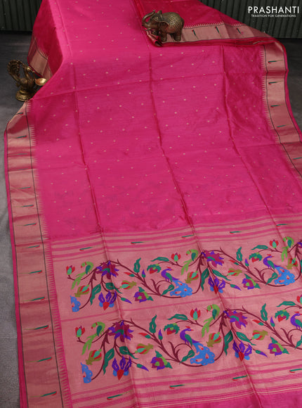 Semi paithani saree pink with allover zari woven buttas and paithani pallu
