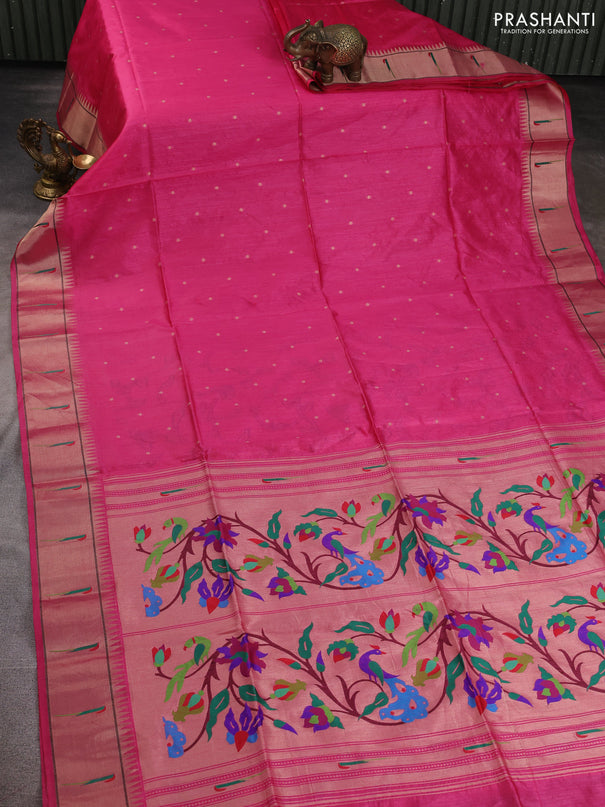 Semi paithani saree pink with allover zari woven buttas and paithani pallu
