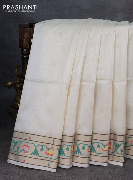 Semi paithani saree off white with allover zari woven buttas and paithani pallu
