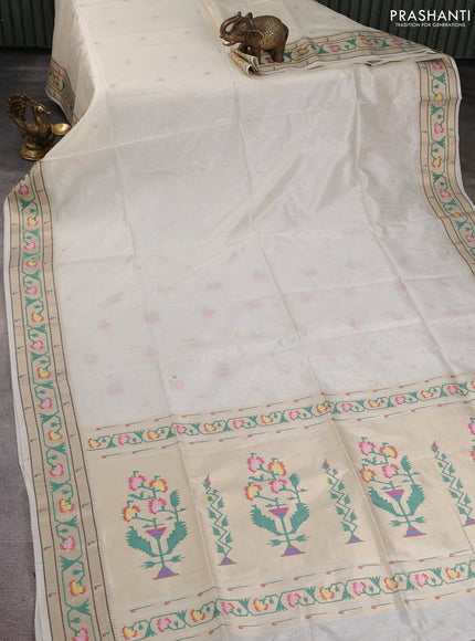 Semi paithani saree off white with allover zari woven buttas and paithani pallu