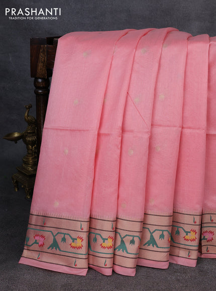 Semi paithani saree peach shade with allover zari woven buttas and paithani pallu