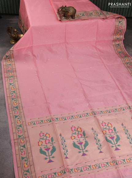 Semi paithani saree peach shade with allover zari woven buttas and paithani pallu