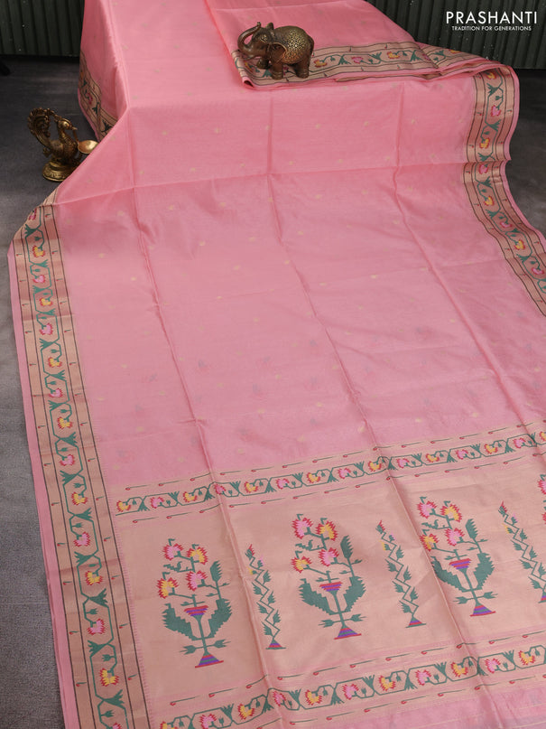 Semi paithani saree peach shade with allover zari woven buttas and paithani pallu
