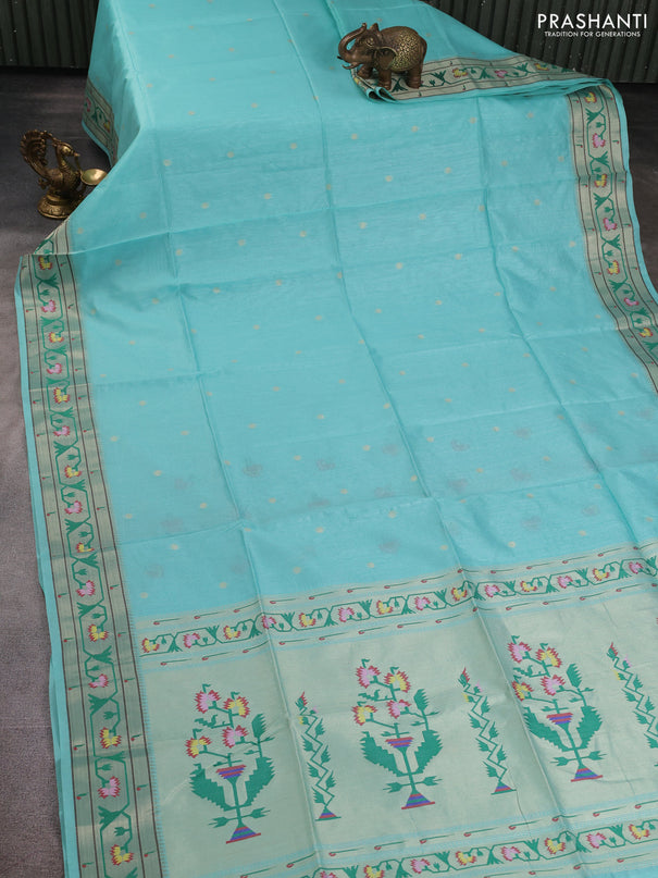 Semi paithani saree teal green with allover zari woven buttas and paithani pallu