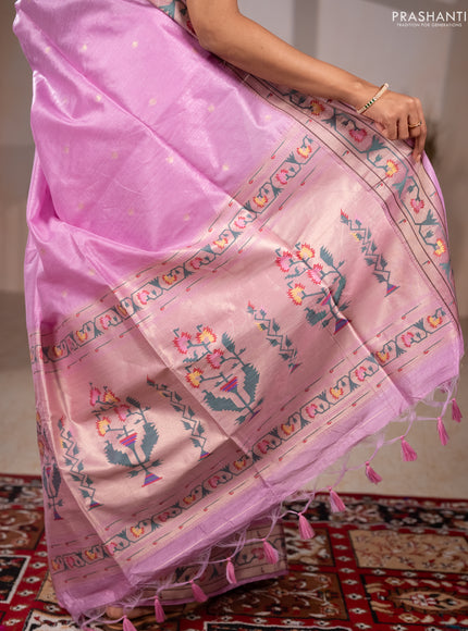 Semi paithani saree light pink with allover zari woven buttas and paithani pallu