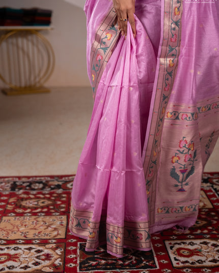 Semi paithani saree light pink with allover zari woven buttas and paithani pallu