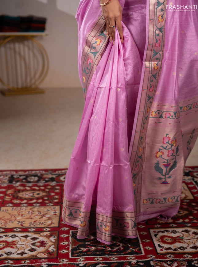 Semi paithani saree light pink with allover zari woven buttas and paithani pallu