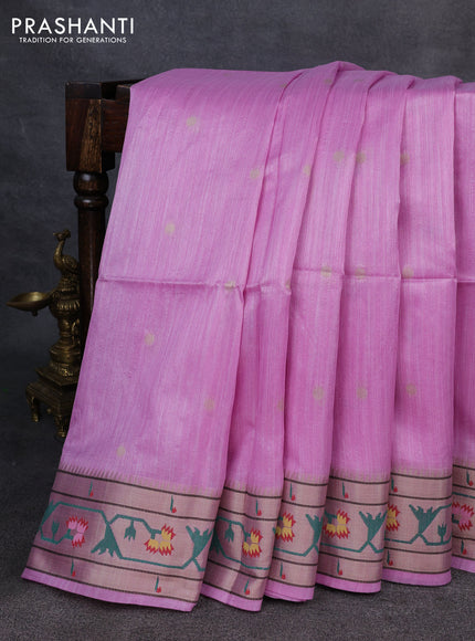 Semi paithani saree light pink with allover zari woven buttas and paithani pallu