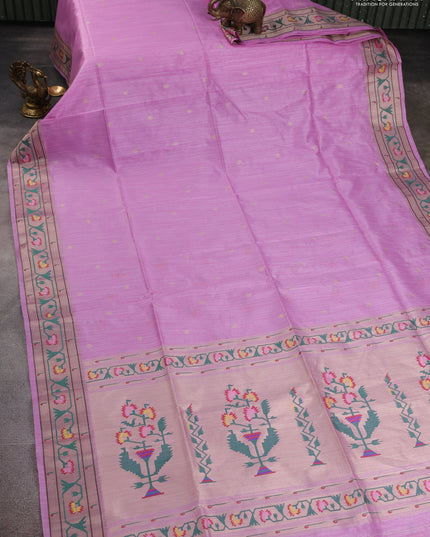 Semi paithani saree light pink with allover zari woven buttas and paithani pallu