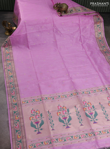 Semi paithani saree light pink with allover zari woven buttas and paithani pallu