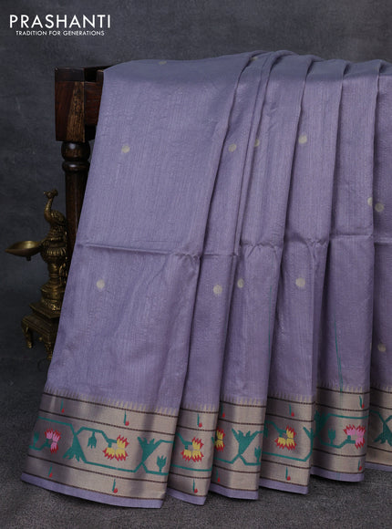 Semi paithani saree grey with allover zari woven buttas and paithani pallu