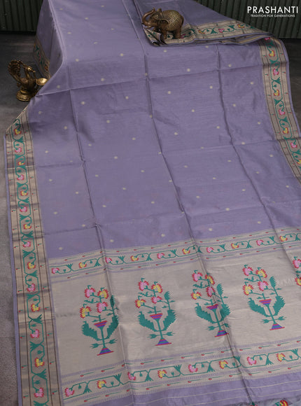 Semi paithani saree grey with allover zari woven buttas and paithani pallu