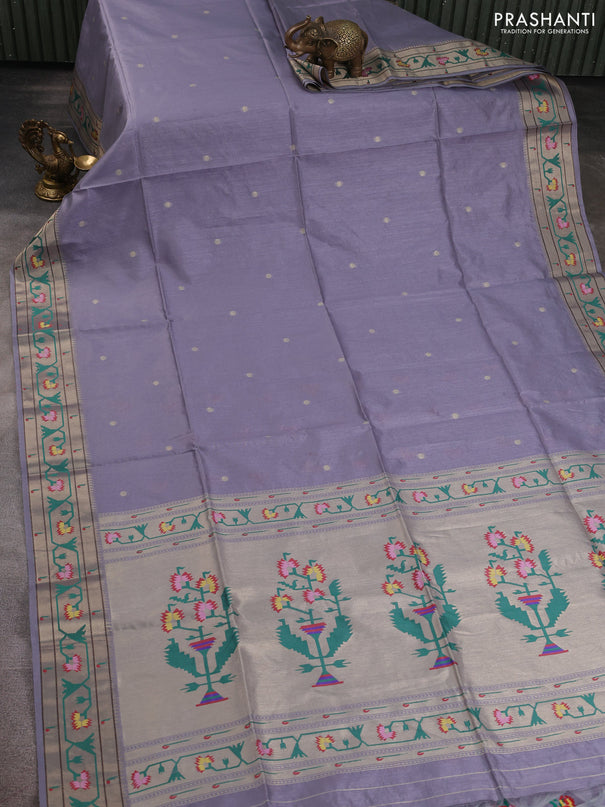 Semi paithani saree grey with allover zari woven buttas and paithani pallu