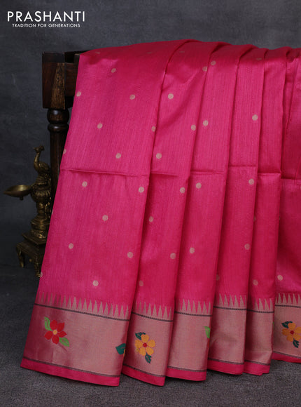 Semi paithani saree pink with allover zari woven buttas and paithani pallu
