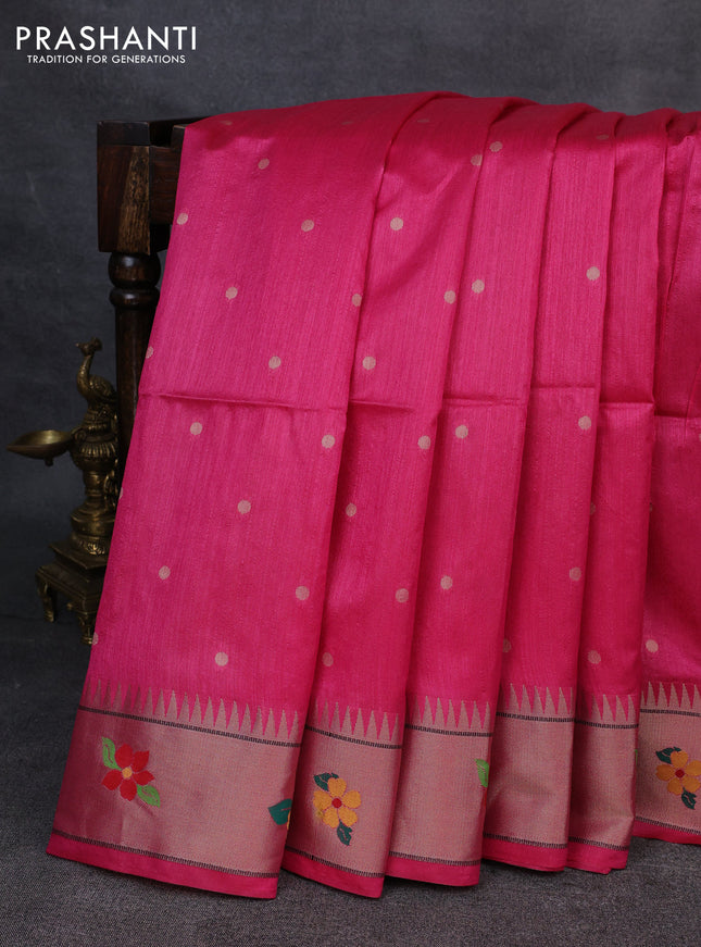 Semi paithani saree pink with allover zari woven buttas and paithani pallu