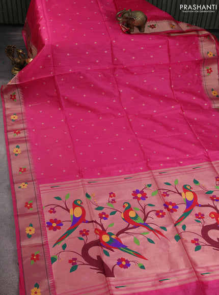 Semi paithani saree pink with allover zari woven buttas and paithani pallu