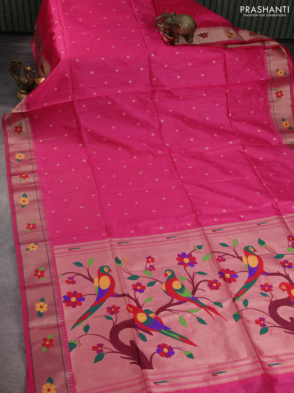 Semi paithani saree pink with allover zari woven buttas and paithani pallu