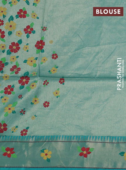 Semi paithani saree teal green with allover zari woven buttas and paithani pallu