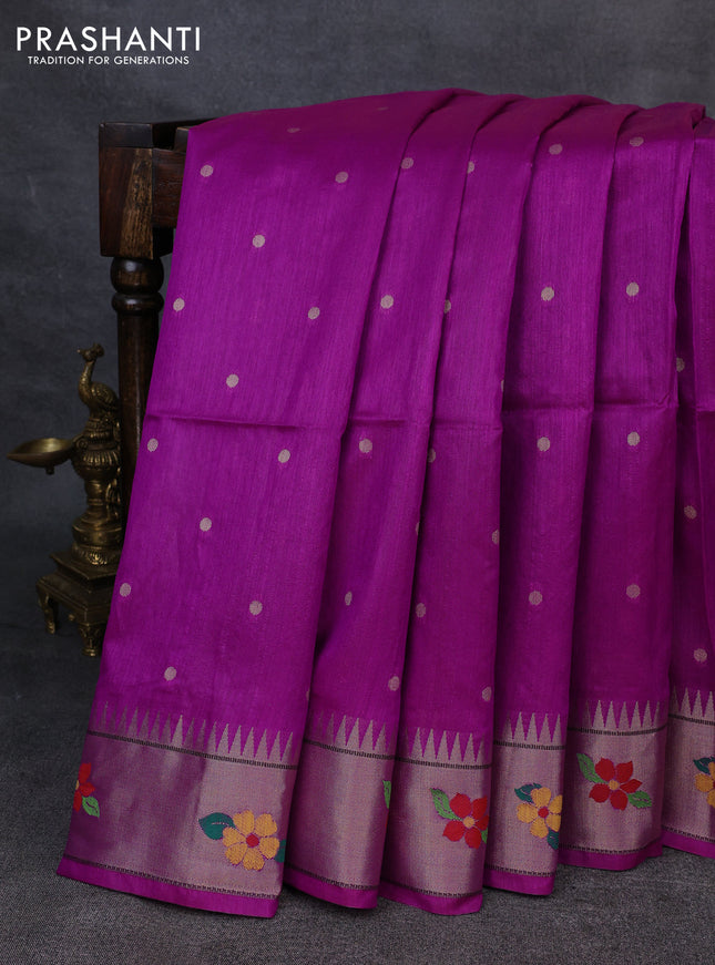 Semi paithani saree purple with allover zari woven buttas and paithani pallu