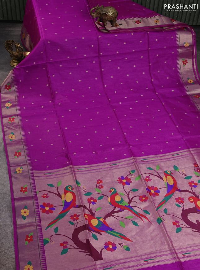 Semi paithani saree purple with allover zari woven buttas and paithani pallu