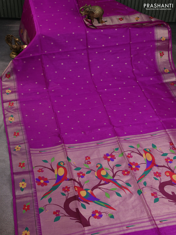 Semi paithani saree purple with allover zari woven buttas and paithani pallu