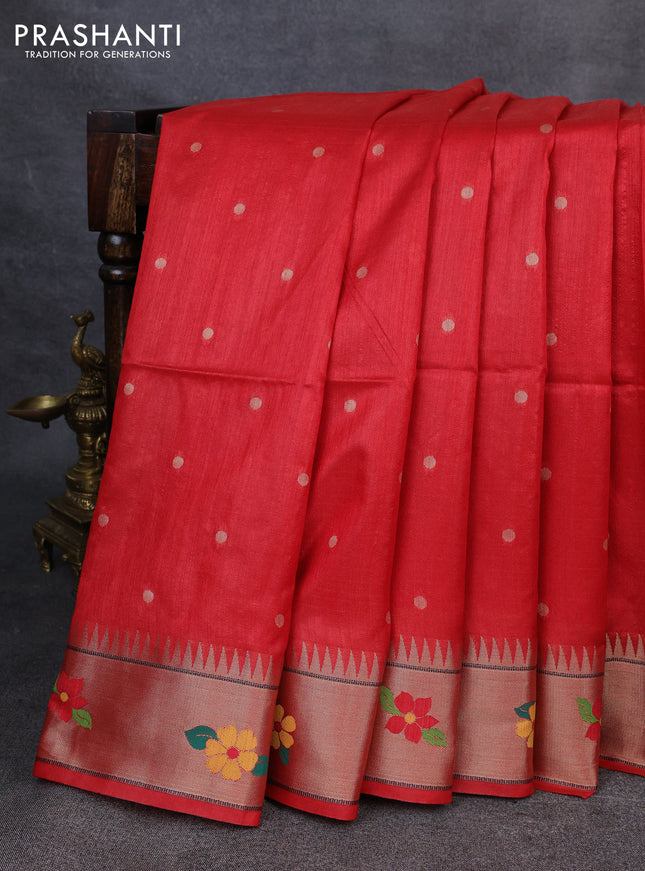 Semi paithani saree red with allover zari woven buttas and paithani pallu