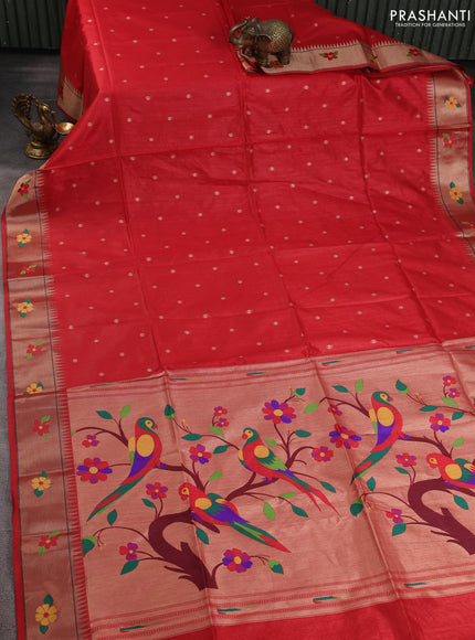 Semi paithani saree red with allover zari woven buttas and paithani pallu