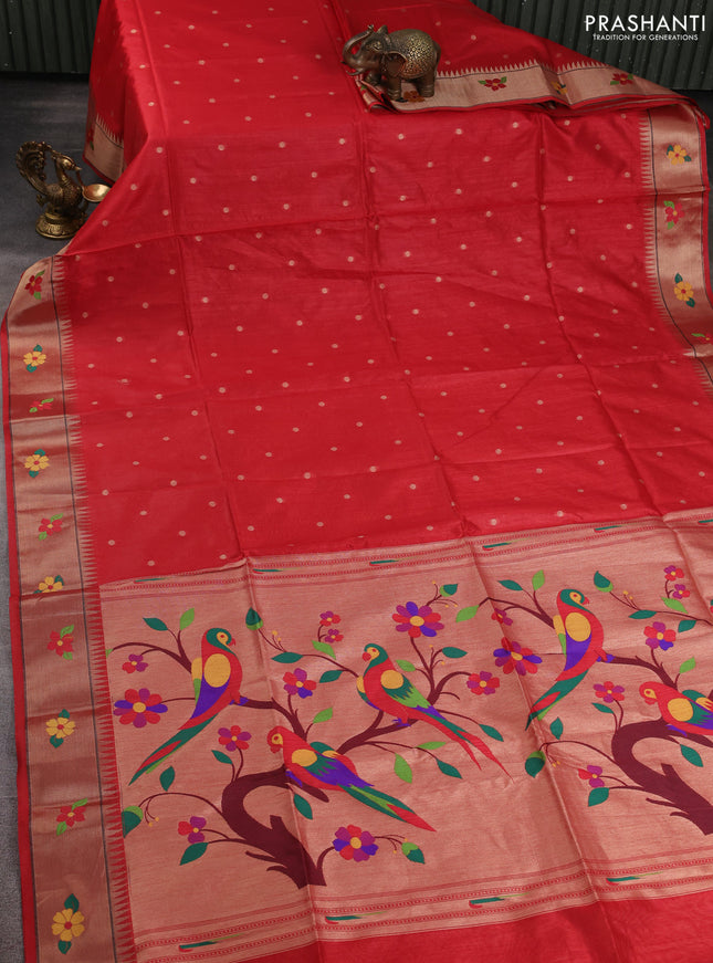 Semi paithani saree red with allover zari woven buttas and paithani pallu