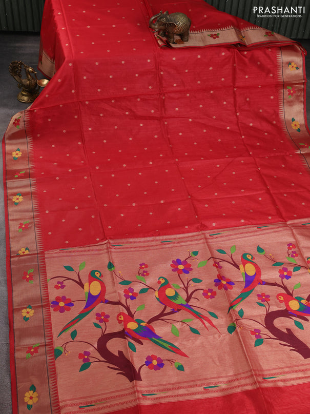 Semi paithani saree red with allover zari woven buttas and paithani pallu