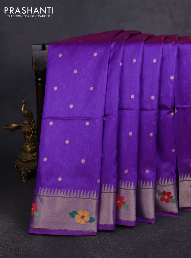 Semi paithani saree deep purple with allover zari woven buttas and paithani pallu