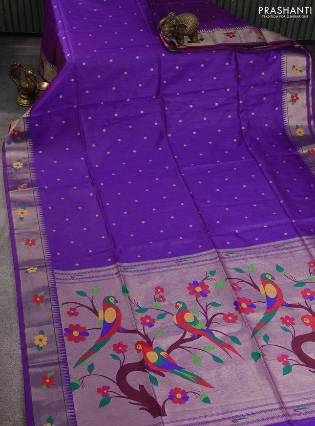 Semi paithani saree deep purple with allover zari woven buttas and paithani pallu