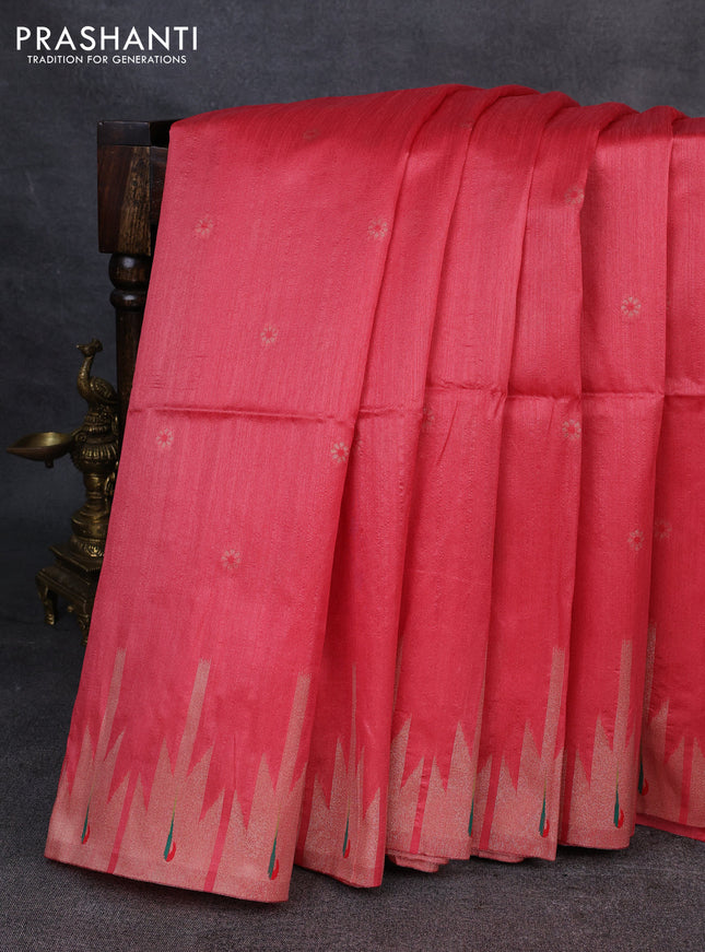 Semi paithani saree red shade with allover zari woven buttas and paithani pallu
