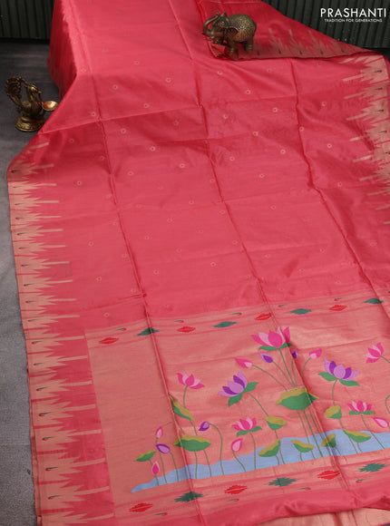 Semi paithani saree red shade with allover zari woven buttas and paithani pallu