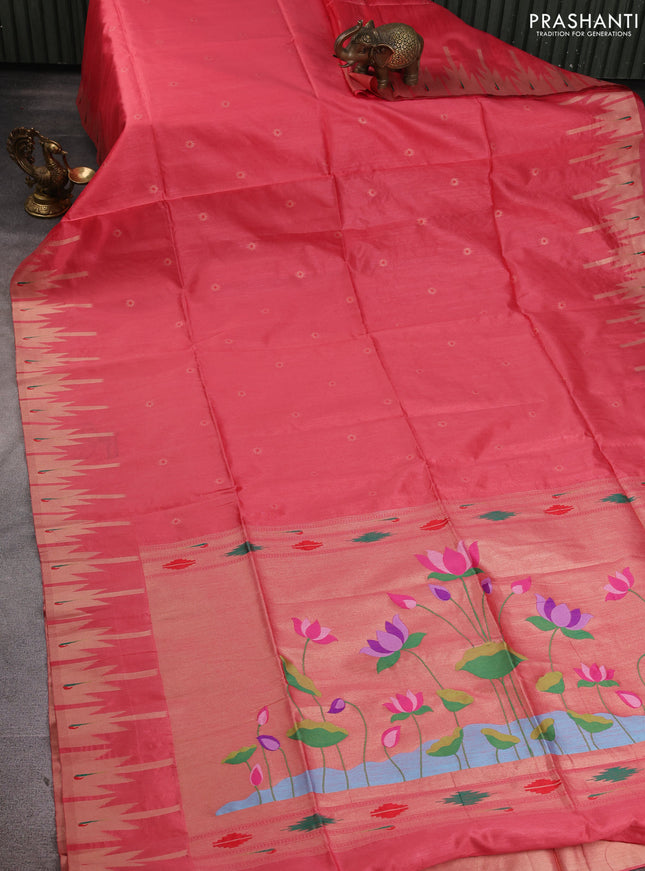 Semi paithani saree red shade with allover zari woven buttas and paithani pallu