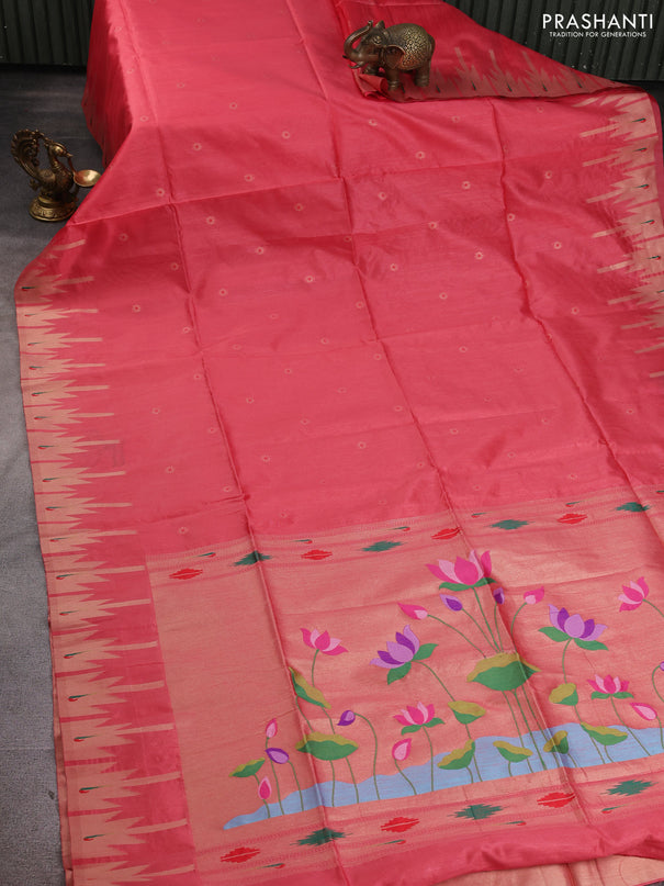 Semi paithani saree red shade with allover zari woven buttas and paithani pallu
