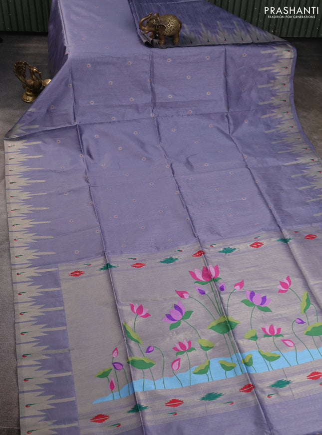 Semi paithani saree grey with allover zari woven buttas and paithani pallu