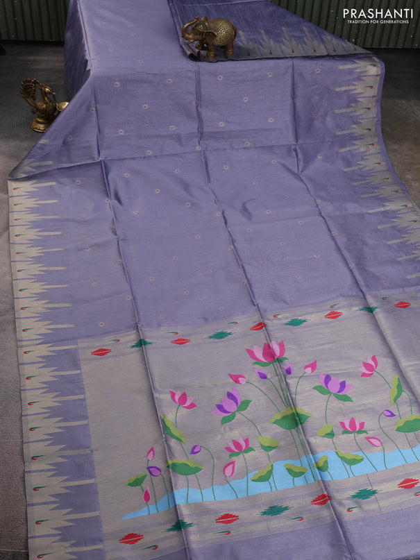 Semi paithani saree grey with allover zari woven buttas and paithani pallu