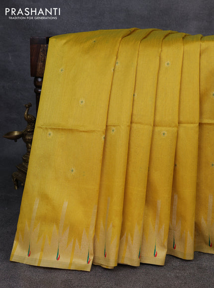 Semi paithani saree yellow with allover zari woven buttas and paithani pallu
