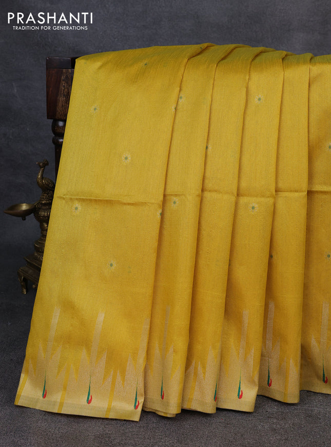 Semi paithani saree yellow with allover zari woven buttas and paithani pallu