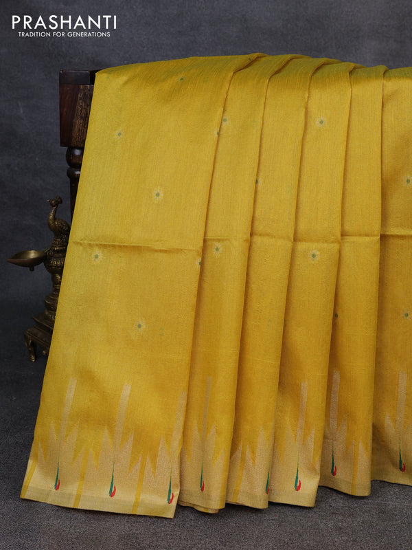 Semi paithani saree yellow with allover zari woven buttas and paithani pallu