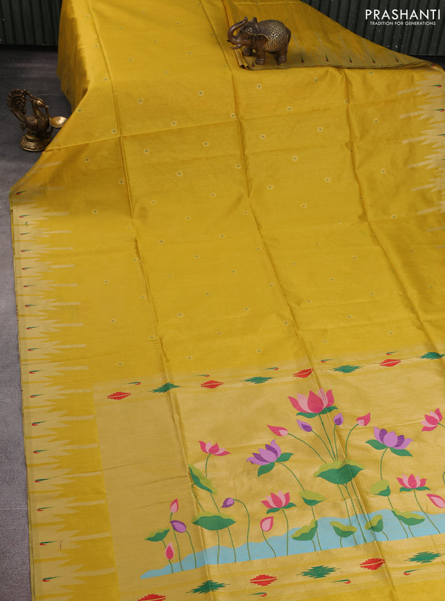 Semi paithani saree yellow with allover zari woven buttas and paithani pallu